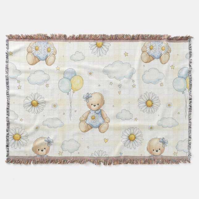 Teddybjörn Daisy Trädgårdsmönster (15) Filt (Framsidan)
