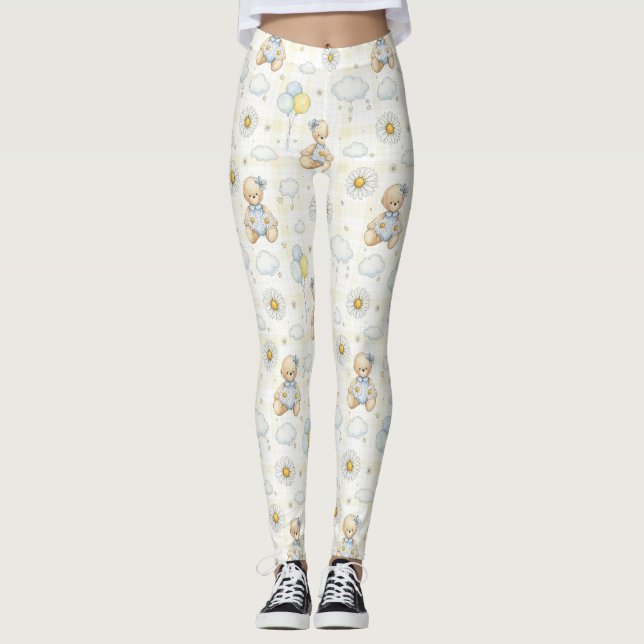 Teddybjörn Daisy Trädgårdsmönster (15) Leggings (Framsida)