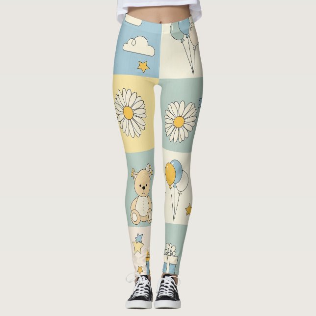 Teddybjörn Daisy Trädgårdsmönster (17) Leggings (Framsida)