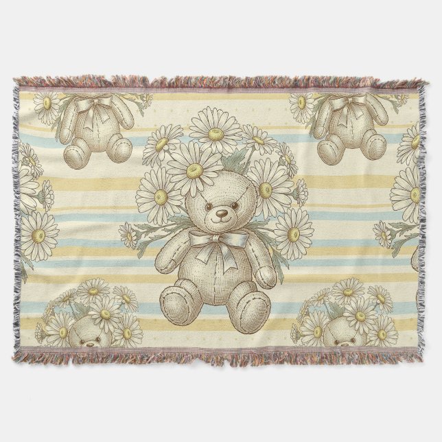 Teddybjörn Daisy Trädgårdsmönster (1) Filt (Framsidan)