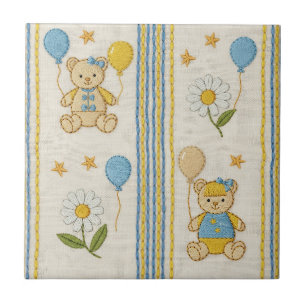 Teddybjörn Daisy Trädgårdsmönster (1) Kakelplatta