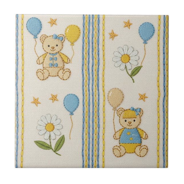 Teddybjörn Daisy Trädgårdsmönster (1) Kakelplatta (Framsidan)