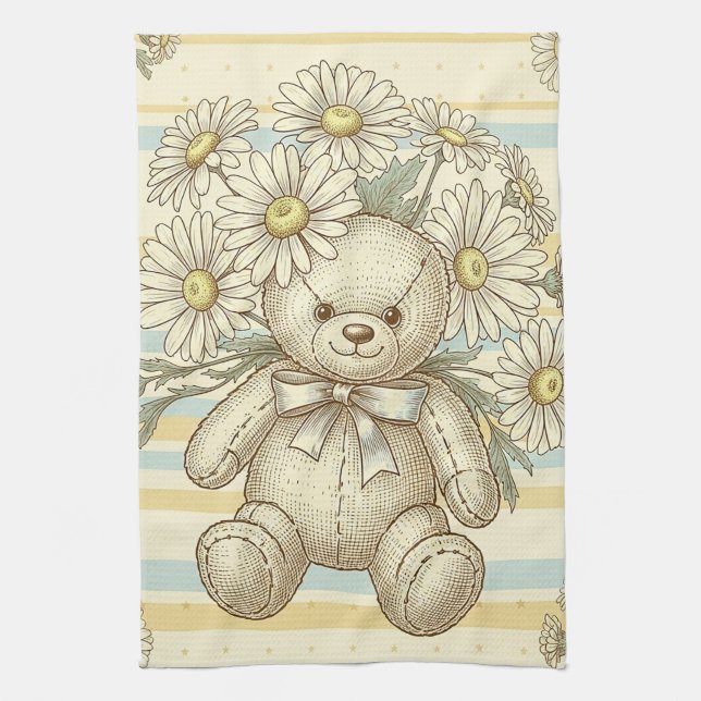 Teddybjörn Daisy Trädgårdsmönster (1) Kökshandduk (Vertikal)