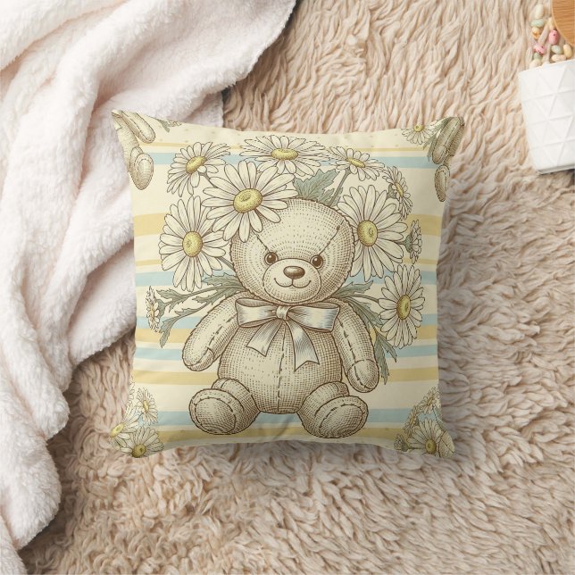 Teddybjörn Daisy Trädgårdsmönster (1) Kudde (Filt)