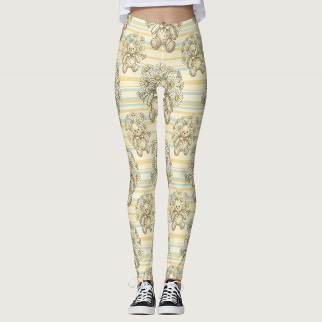 Teddybjörn Daisy Trädgårdsmönster (1) Leggings (Framsida)