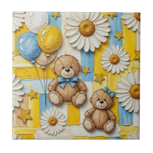 Teddybjörn Daisy Trädgårdsmönster (2) Kakelplatta