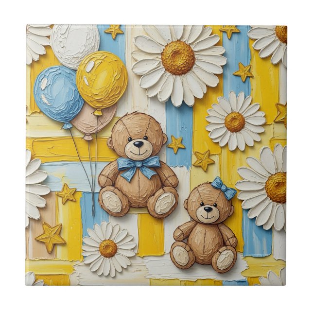 Teddybjörn Daisy Trädgårdsmönster (2) Kakelplatta (Framsidan)