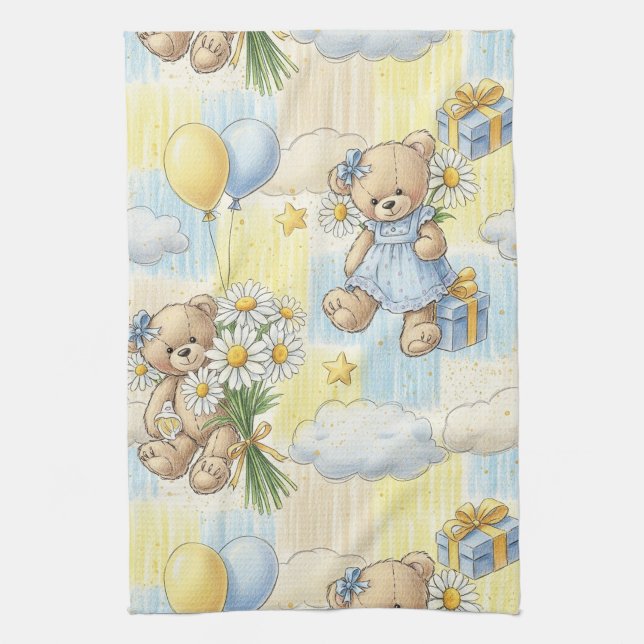 Teddybjörn Daisy Trädgårdsmönster (2) Kökshandduk (Vertikal)