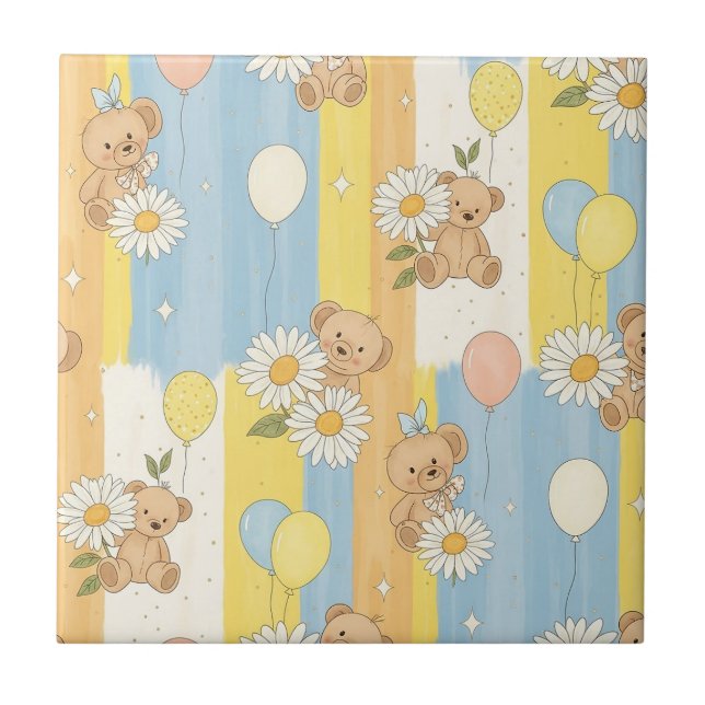 Teddybjörn Daisy Trädgårdsmönster (3) Kakelplatta (Framsidan)