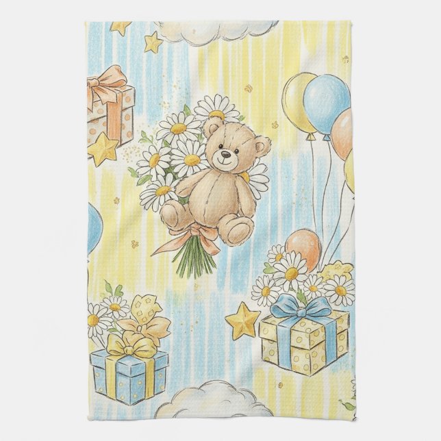 Teddybjörn Daisy Trädgårdsmönster (3) Kökshandduk (Vertikal)
