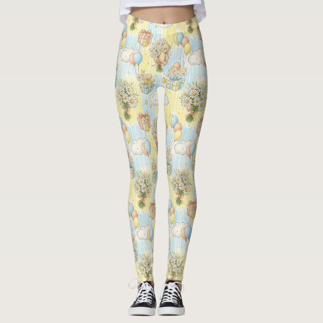 Teddybjörn Daisy Trädgårdsmönster (3) Leggings (Framsida)