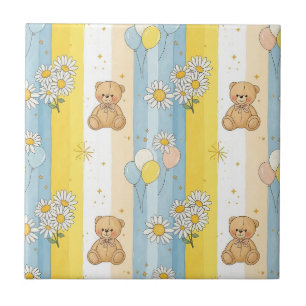Teddybjörn Daisy Trädgårdsmönster (4) Kakelplatta