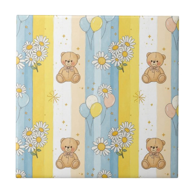 Teddybjörn Daisy Trädgårdsmönster (4) Kakelplatta (Framsidan)