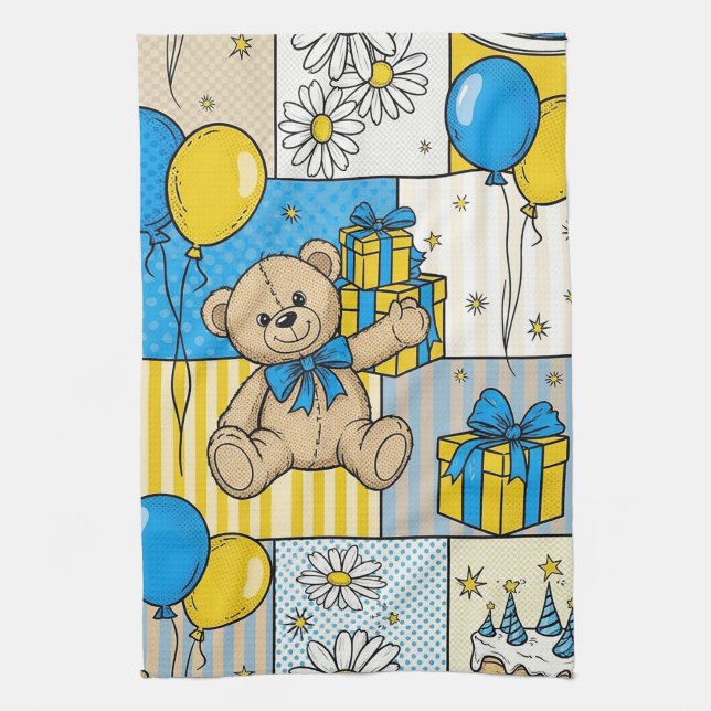Teddybjörn Daisy Trädgårdsmönster (4) Kökshandduk (Vertikal)