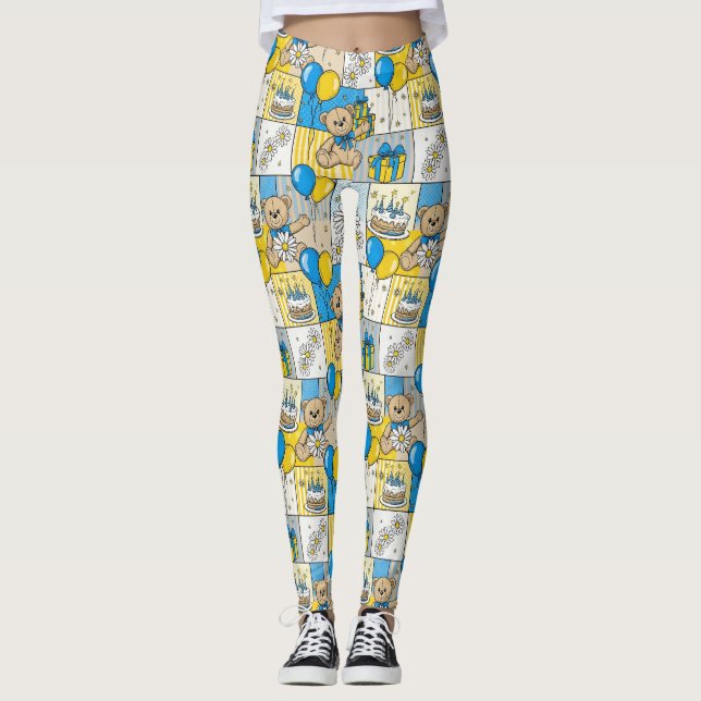 Teddybjörn Daisy Trädgårdsmönster (4) Leggings (Framsida)