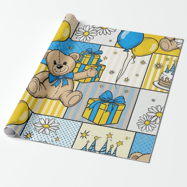 Teddybjörn Daisy Trädgårdsmönster (4) Presentpapper (Utrullad)