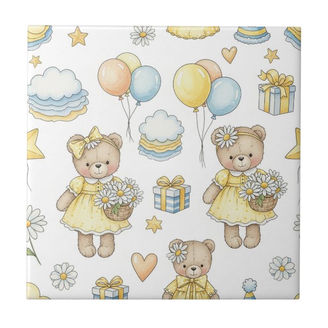 Teddybjörn Daisy Trädgårdsmönster (7) Kakelplatta (Framsidan)