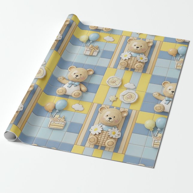 Teddybjörn Daisy Trädgårdsmönster (7) Presentpapper (Utrullad)