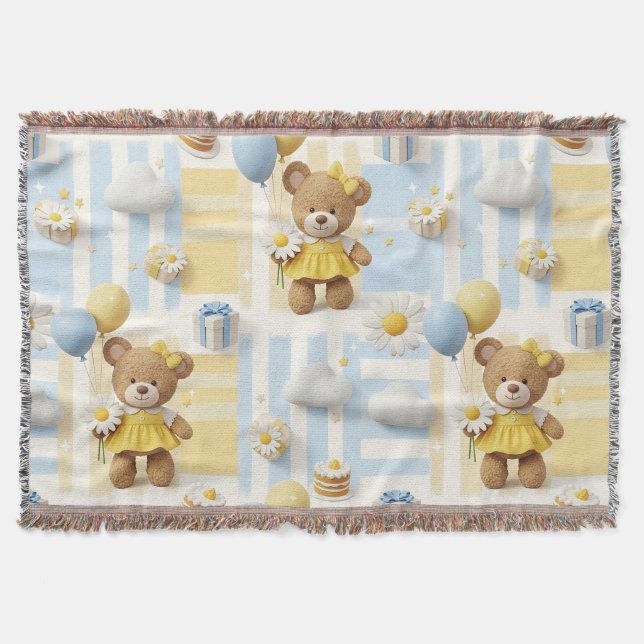 Teddybjörn Daisy Trädgårdsmönster (8) Filt (Framsidan)