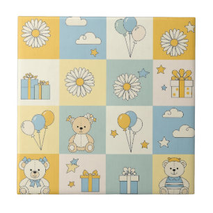 Teddybjörn Daisy Trädgårdsmönster (8) Kakelplatta