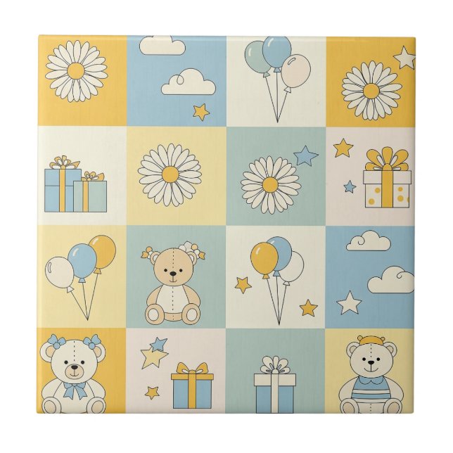 Teddybjörn Daisy Trädgårdsmönster (8) Kakelplatta (Framsidan)