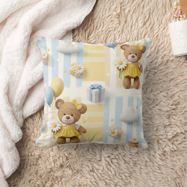 Teddybjörn Daisy Trädgårdsmönster (8) Kudde (Filt)