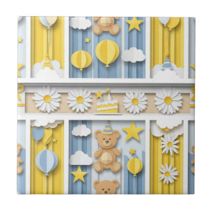 Teddybjörn Daisy Trädgårdsmönster (9) Kakelplatta