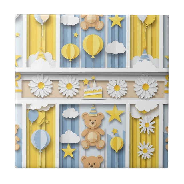 Teddybjörn Daisy Trädgårdsmönster (9) Kakelplatta (Framsidan)