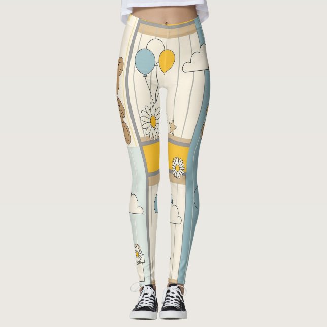 Teddybjörn Daisy Trädgårdsmönster (9) Leggings (Framsida)