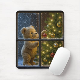 Teddybjörn dekorerar ett julträd musmatta