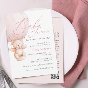 Teddybjörn detaljer QR-kod flicka baby shower Inbjudningar