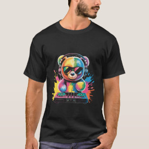 Teddybjörn DJ på skivspelare EDM Synthesizer Rave  T Shirt