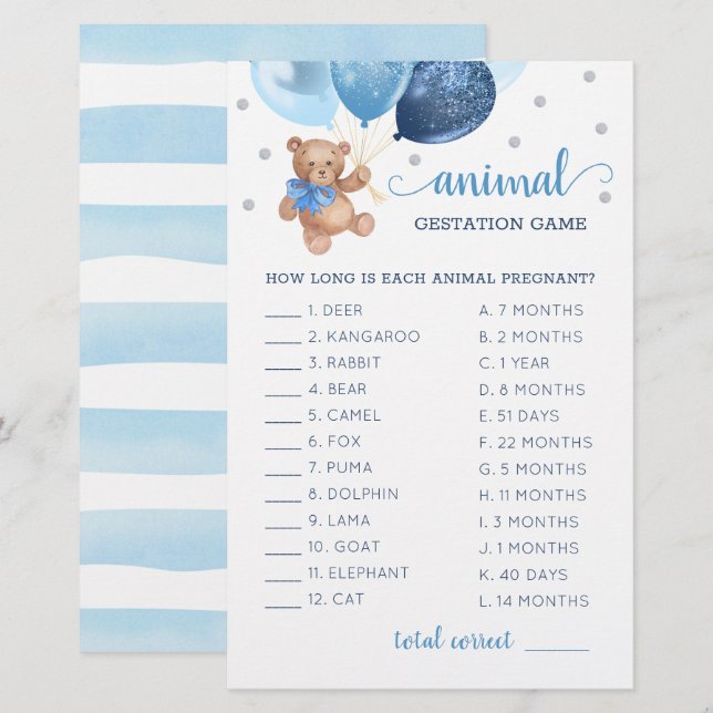 Teddybjörn Djur Dräktighet Spelet Baby Shower (Fram/baksida)