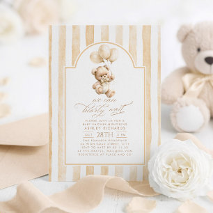 Teddybjörn Elegant Ljusbrun Randig Baby Shower Inbjudningar