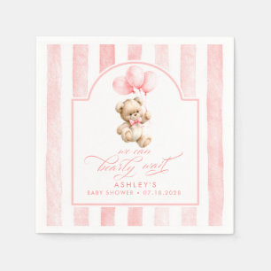 Teddybjörn Elegant Mjuk Rosa Ränder Baby Shower Pappersservett