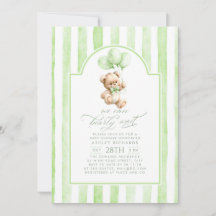 Teddybjörn Elegant Sagegröna Ränder Baby Shower