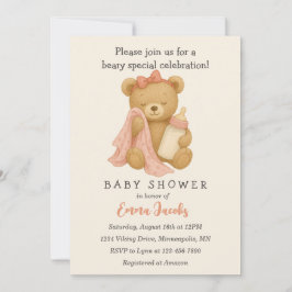 Teddybjörn flicka baby shower-inbjudan inbjudningar