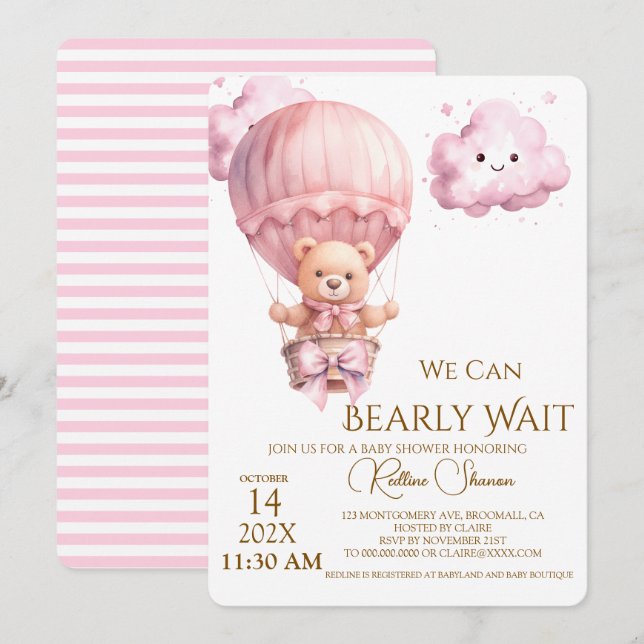 Teddybjörn Flicka Barnkalas Inbjudningar (Fram/baksida)