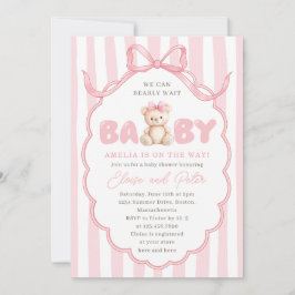 Teddybjörn Flicka Rosa Rosett Babyfirande Inbjudningar