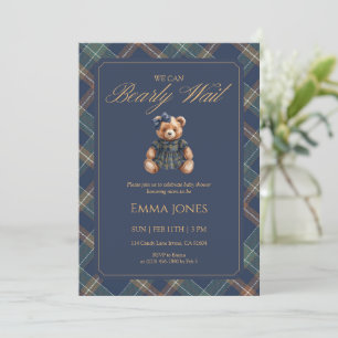 Teddybjörn Flicka Tartan Rutig Klassisk Bebis-fest Inbjudningar