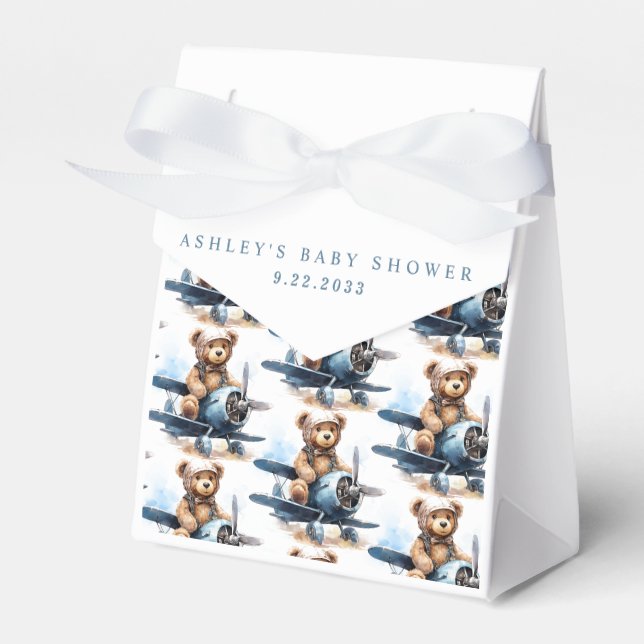 Teddybjörn Flygplan Akvarell Pojke Barnkalas Presentaskar (Framsidan Sidan)