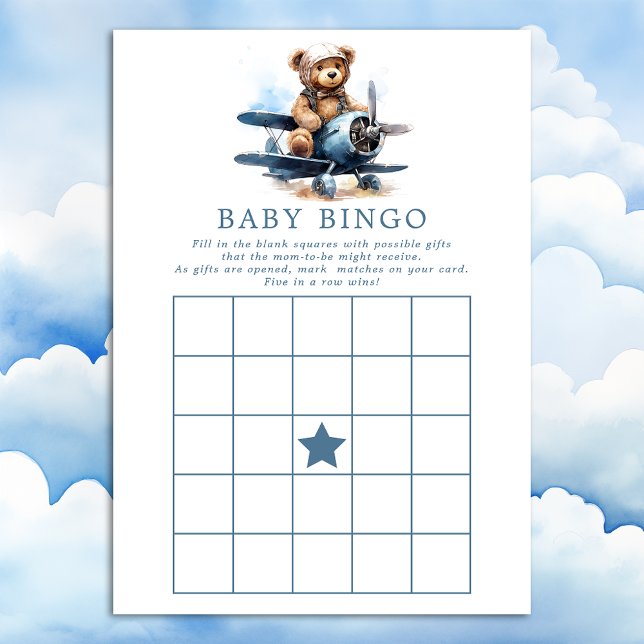 Teddybjörn Flygplan Baby Shower Bingo-spel Inbjudningar (Skapare uppladdad)