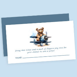 Teddybjörn Flygplan Baby Shower Blöja Lotteri Tilläggskort