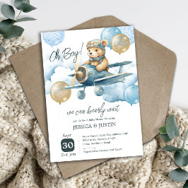 Teddybjörn flygplan Baby Shower Inbjudningar