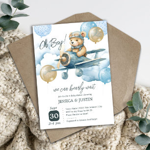 Teddybjörn flygplan Baby Shower Inbjudningar
