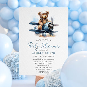 Teddybjörn flygplans baby shower  inbjudningar