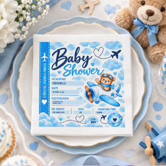 Teddybjörn Flygplans Boarding Pass Pojke Baby Show Pappersservett