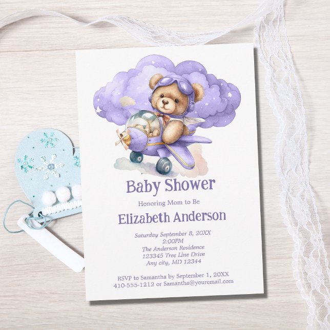 Teddybjörn flygplans pojke baby shower inbjudan (Skapare uppladdad)