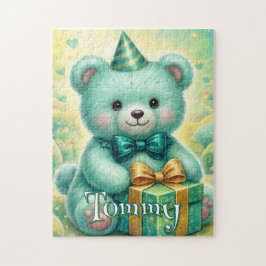 Teddybjörn födelsedag turkos mintgrön pussel