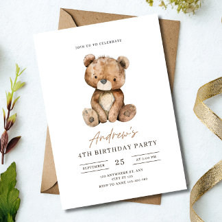 Teddybjörn Födelsedagsfest Minimalistisk Barnkalas Inbjudningar